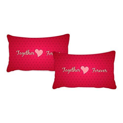 10 Years Together Forever Printed Bedsheet for Couple with 2 Pillow Covers - Red
