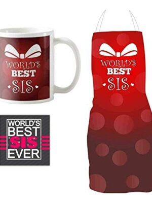Worlds Best Sis Gift Hamper Set of 3 - Apron, Mug, Coaster