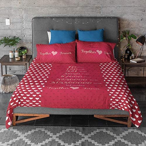 5 Years Together Forever Printed Bedsheet for Couple with 2 Pillow Covers - Red