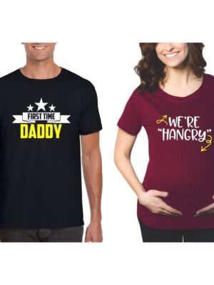 First Time Daddy We are Hangry Maternity Couple T-Shirts