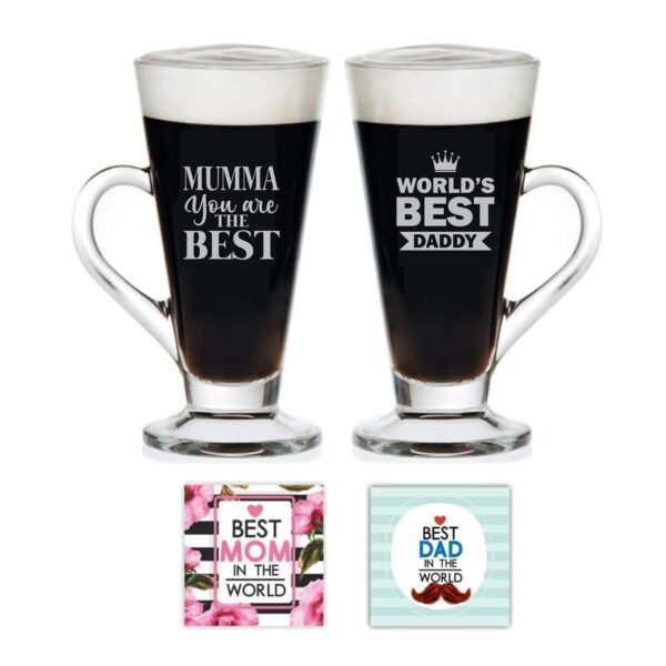 Worlds Best Mumma Daddy Glass Couple Tea Cups