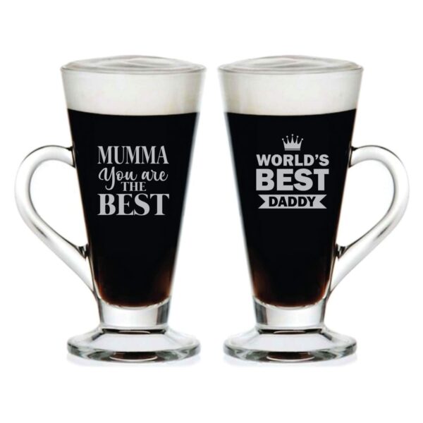 Worlds Best Mumma Daddy Glass Couple Tea Cups
