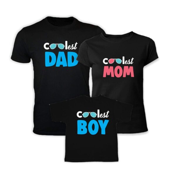 Coolest Dad Mom Boy Girl Tshirts Set of 4 for Mom Dad and 2 Kids