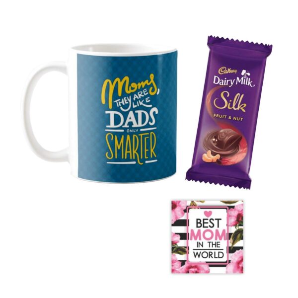 Birthday Chocolate Gifts Combo for Mom - Moms They are Like Dads Only Smarter Mug, 1 Cadbury Dairy Milk Silk (60