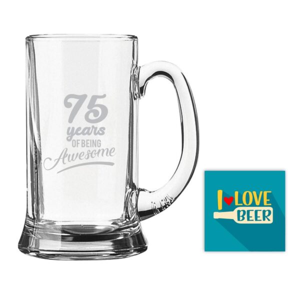 75 Years of Being Awesome Engraved Beer Mug
