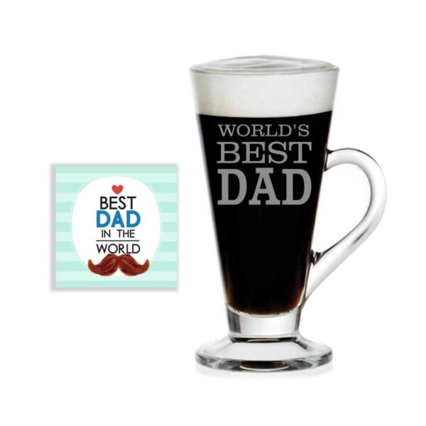 World Best Dad Engraved Glass Tea Coffee Mugs with Coaster