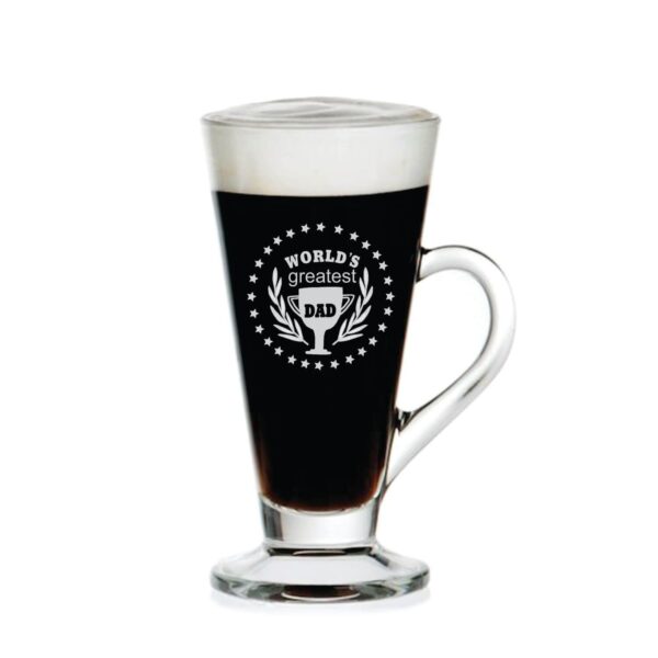 Worlds Greatest Dad Trophy Engraved Glass Tea Coffee Mug Cup with Coaster