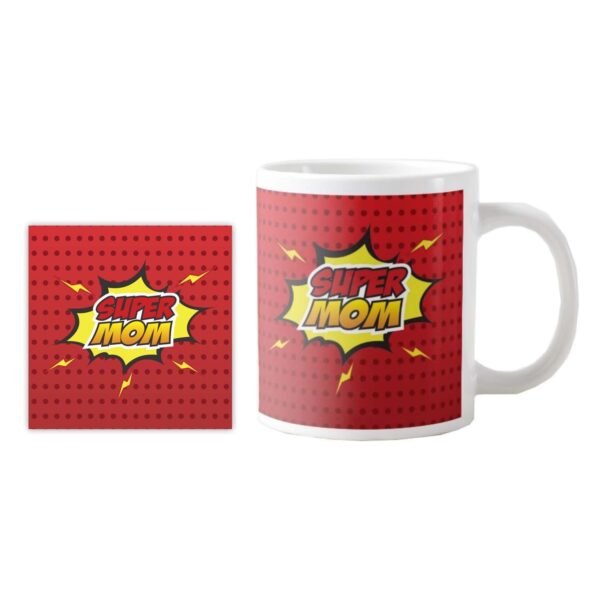 Super Mom Gift Hamper for Mother - Apron Cushion Cover Mug Coaster Birthday Gifts for Mom