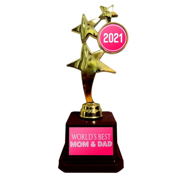 Mothers Day Best Mom Dad in The World Printed Star Award Trophy Birthday - Golden, Alloy