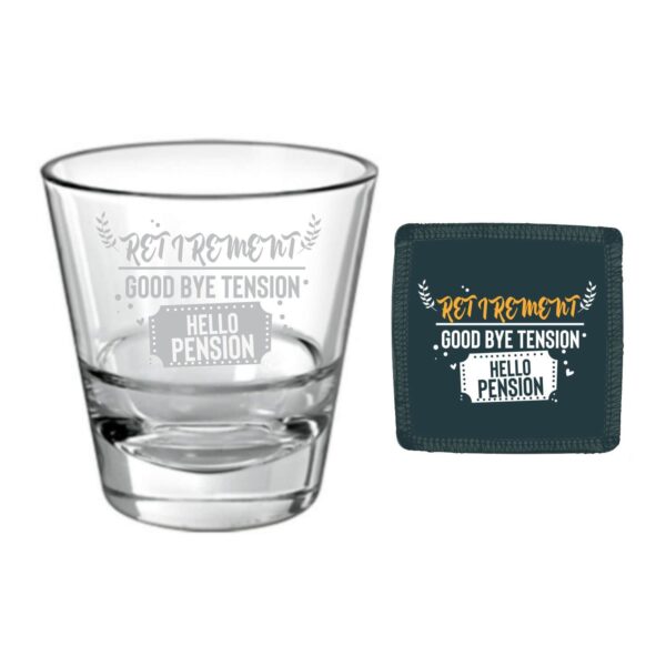 Retirement Gifts for Father Good Bye Tension Hello Pension Engraved Whiskey Glass for Men - 350 ml