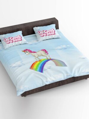 Birthday Gifts Velvet Designer Kids Unicorns are Real Printed Double King Size Bedsheet (100x100 Inches/250TC) with 2