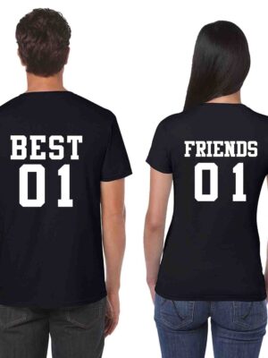 Couple Men Women Printed Cotton T-Shirt No 1 Best Friends TS0130_Black