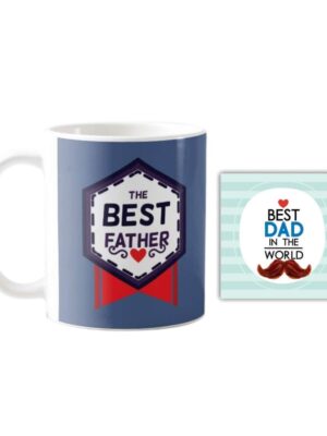 The Best Father Ceramic Coffee Mug with Coaster (Grey)