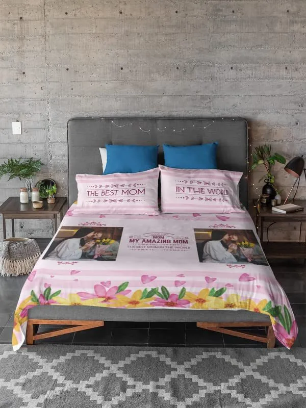 Personalised Gift for Mom King Size Double Bedsheet with 2 Pillow Covers