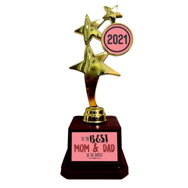 Mothers Day Best Mom Dad in The World Printed Star Award Trophy Birthday - Golden, Alloy