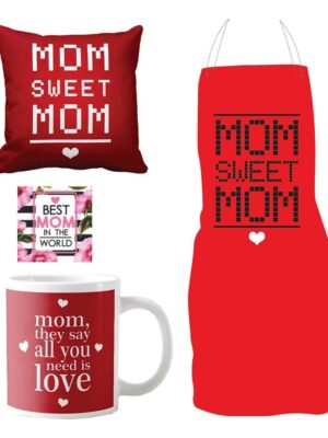 Mom You are Queen of My Heart Gift Hamper for Mom - Apron Cushion Cover Mug Coaster Mom Birthday