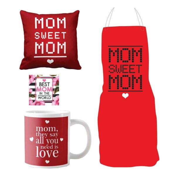 Mom You are Queen of My Heart Gift Hamper for Mom - Apron Cushion Cover Mug Coaster Mom Birthday