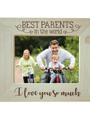 6X4 inches for Mom Dad, Photo Frame for Table Best Parents in The World Engraved Wooden 6X4 inches for Mom Dad,