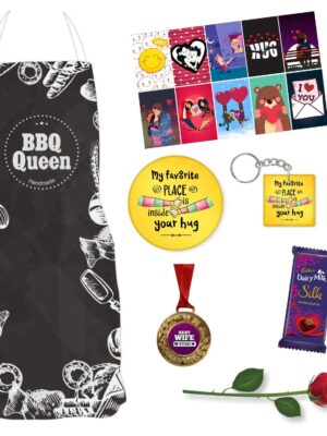 Birthday Gifts Week Chocolate Gifts Combo for Wife, Chef Apron, 1 Dairy Milk Silk (60g), Medal. Fridge Magnet,