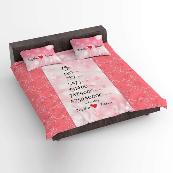 15 Years Together Forever Printed Bedsheet for Couple with 2 Pillow Covers - Pink