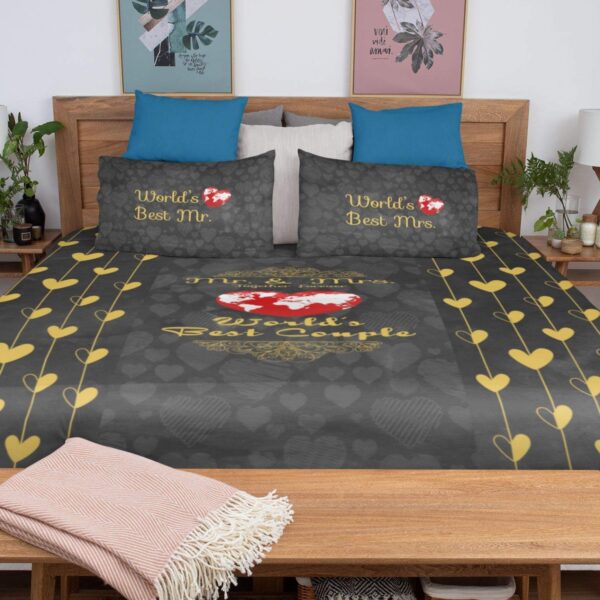 Mr Mrs World's Best Couple Bedsheet With 2 Pillow Cover