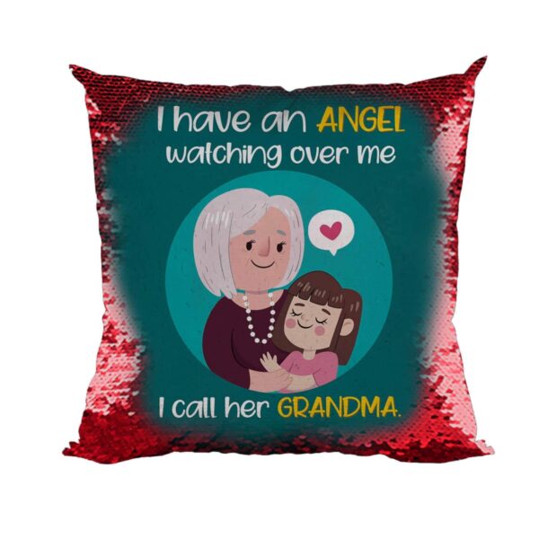 for Mom 12 x 12 inches Magic Cushion (with Filler) Red Sequins Printed Throw Pillow - Meri Pyaari Dadi