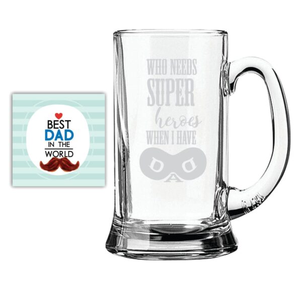 Super Hero Dad Engraved Beer Mug