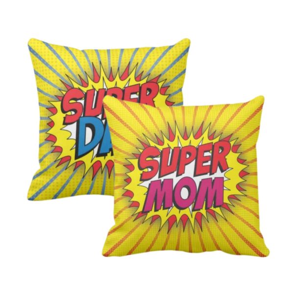 for Parents, Super Mom Dad Cushion Covers 12X12 inches | Wedding Marriage Mothers
