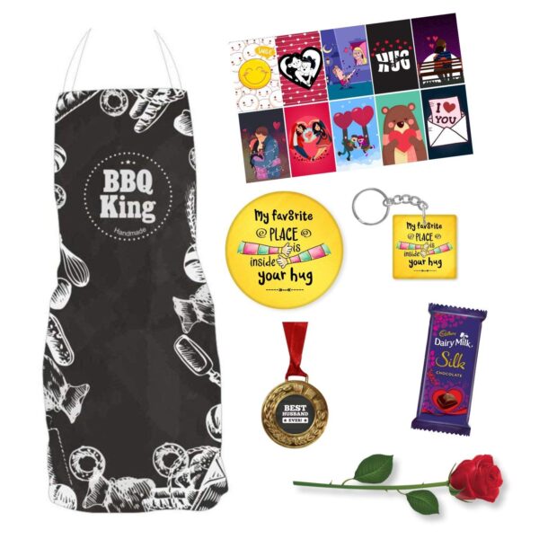 Birthday Gifts Week Chocolate Gifts Combo for Husband, Chef Apron, 1 Dairy Milk Silk (60g), Medal.Fridge Magnet,