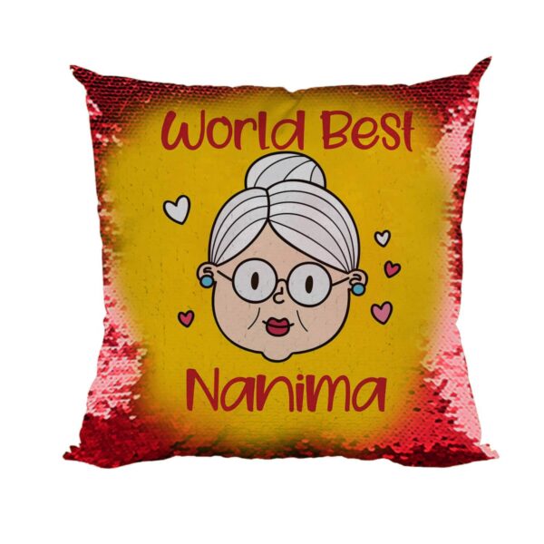 for Mom 12 x 12 inches Magic Cushion (with Filler) Red Sequins Printed Throw Pillow - Meri Pyaari Dadi