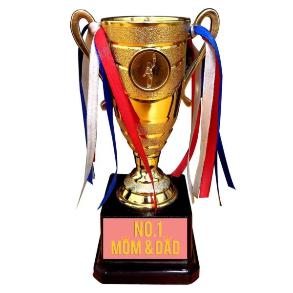 Mothers Day Printed No. 1 Mom and Dad Champions Award Trophy Birthday - Golden, Alloy