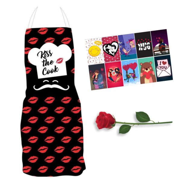 Birthday Gifts Day Chocolate Gifts Combo for Wife, Kitchen Apron, 1 Artificial Red Rose with Set of 10 Love Post