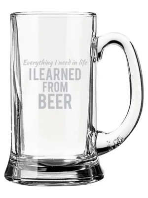 Glass Everything I Need In Life Engraved Icon Beer Mug