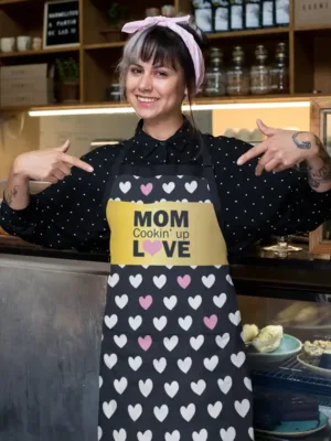 Mom Cookin' Up Love Kitchen Chef Apron For Mother With Chef Hat