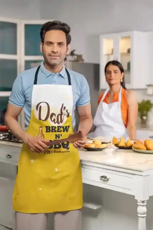 Dads Brew N' BBQ Apron for Dad with Chef Hat