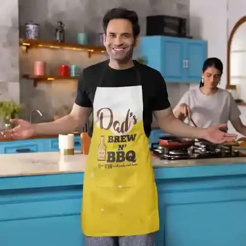 Dads Brew N' BBQ Apron for Dad with Chef Hat