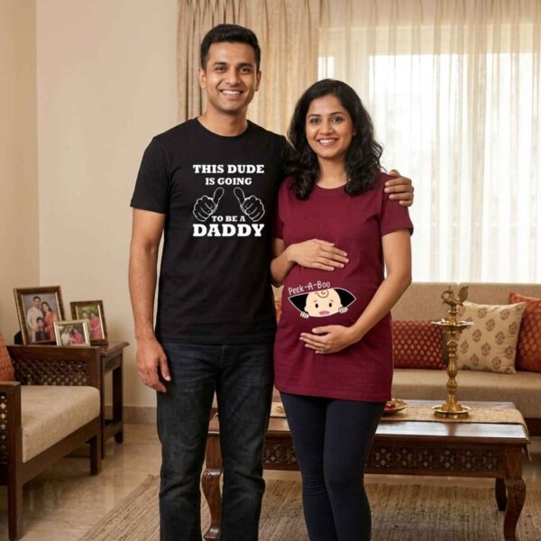 Dude Going To Be Daddy & Peek a boo Mom Maternity Couple T-Shirts