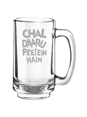 Chal Daaru Peete Hai Hindi Engraved Beer Mug