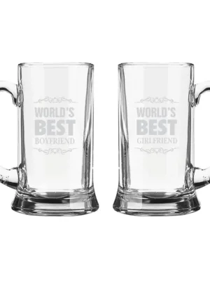 Worlds Best Boyfriend and Girlfriend Engraved Beer Mug