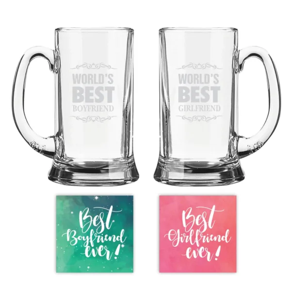 Worlds Best Boyfriend and Girlfriend Engraved Beer Mug