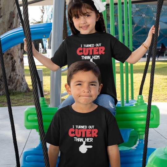 Turned Out Cuter Him Her Printed Cotton T-Shirt's
