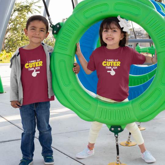 Turned Out Cuter Him Her Printed Cotton T-Shirt's