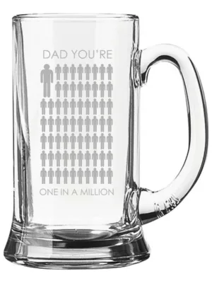 Dad You Are One in a Million Dad Engraved Beer Mug