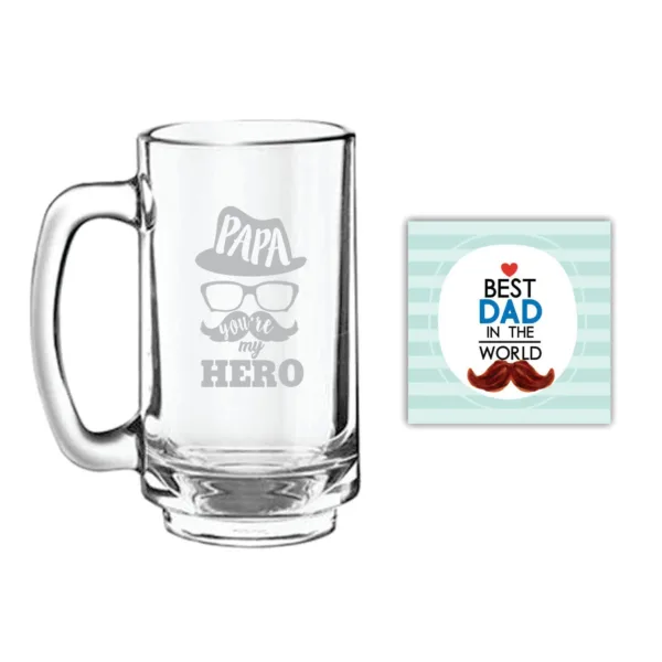 Hero Papa Dad Engraved Beer Mug