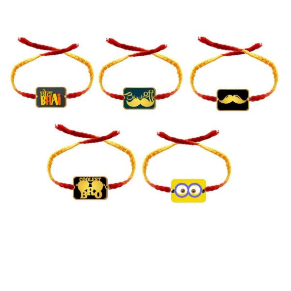 Chota Bhai , Bhratra Shree , Moustache , Coolest Bro & Yellow Minion Kids Rakhi  - Combo Set of 5