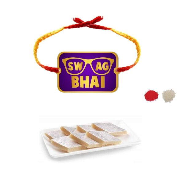YaYa Cafe Rakhi Sweets Gift Combo for Brother Swag Bhai Printed Rakhi, Kaju Katli - 100 gm, Gift Combo of 2 Raksha Bandhan