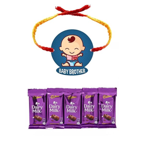 Rakhi Gift Hamper Baby Brother Rakhi With 5 Pcs Dairy Milk Chocolate