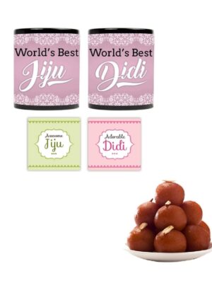 Yaya Cafe™ Rakhi Sweets Gift Combo for Sister Didi Jiju, Worlds Best Sister Didi Jiju Mug, Gulabjamun, Coaster Gift Combo of 5