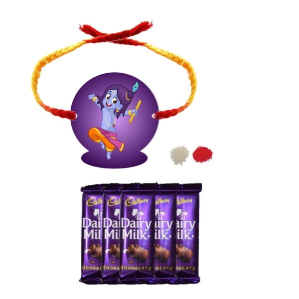 YaYa Cafe™ Rakhi Chocolates Gift Combo for Brother, Krishna Rakhi with 1 Dairy Milk Silk Chocolate Gift Combo Birthday