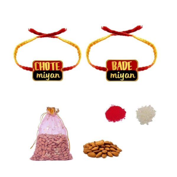 YaYa Cafe Rakhi Dry Fruits Gift Combo for Brother, Bade Miyan Chote Miyan, Almonds, Gift Combo of 3 Raksha Bandhan
